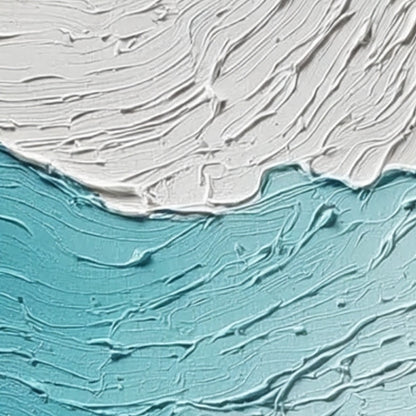 Coastal Drift hand-painted ocean blue and ivory textured ocean wave painting shown with white frame