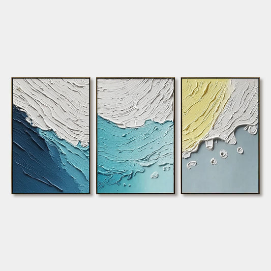 Coastal Drift hand-painted ocean blue and ivory textured ocean wave painting rolled canvas option