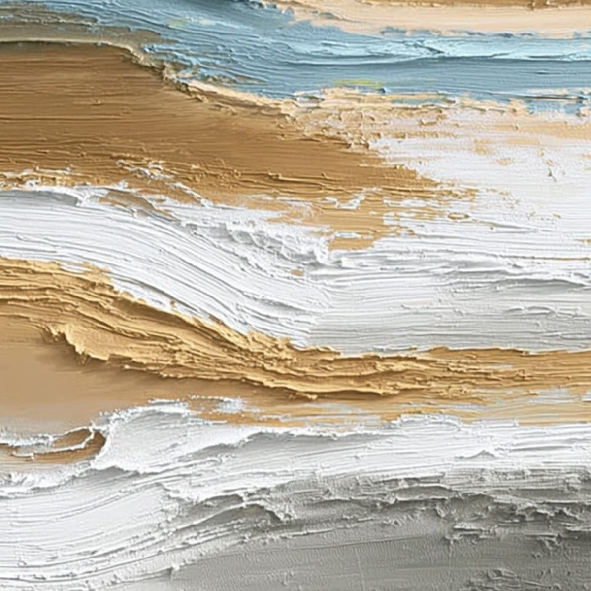 Coastal Drift hand-painted sand, gold and yellow textured coastal landscape painting shown with white frame