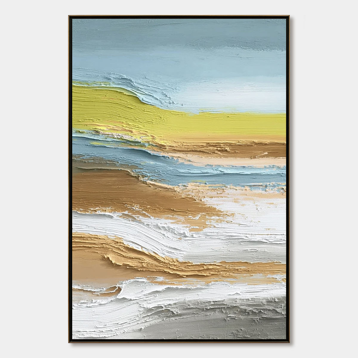 Coastal Drift hand-painted sand, gold and yellow textured coastal landscape painting rolled canvas option