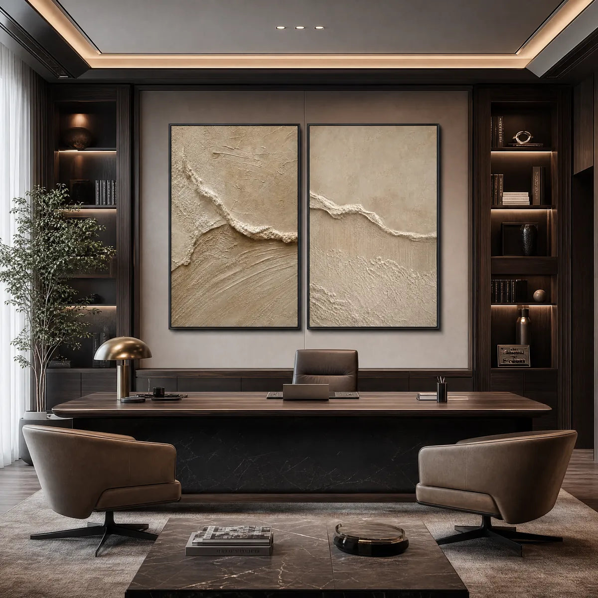 Coastal Drift hand-painted beige and sand textured ocean wave painting shown as stretched canvas
