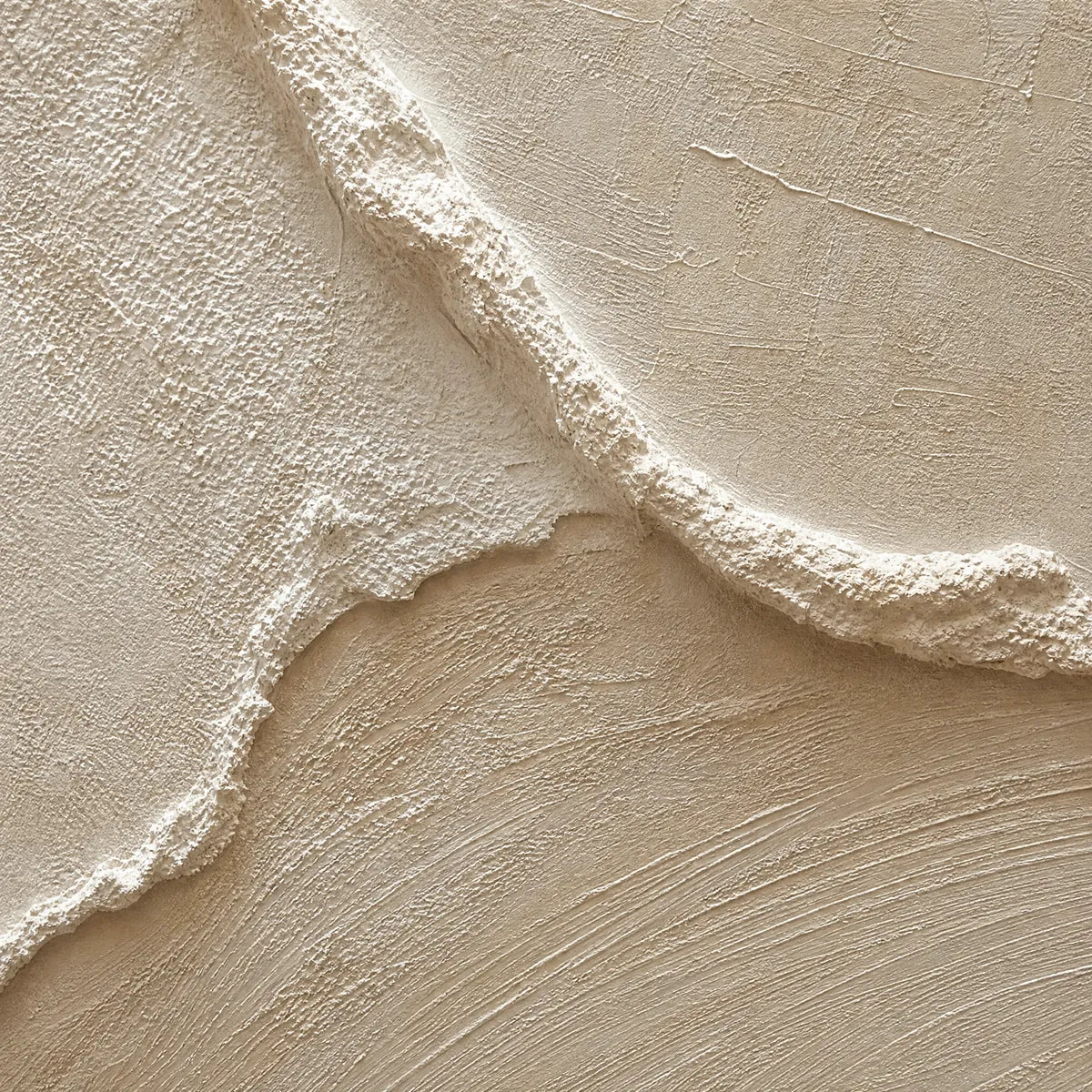 Coastal Drift hand-painted beige and sand textured ocean wave painting shown with gold frame