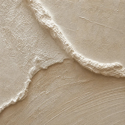 Coastal Drift hand-painted beige and sand textured ocean wave painting shown with gold frame