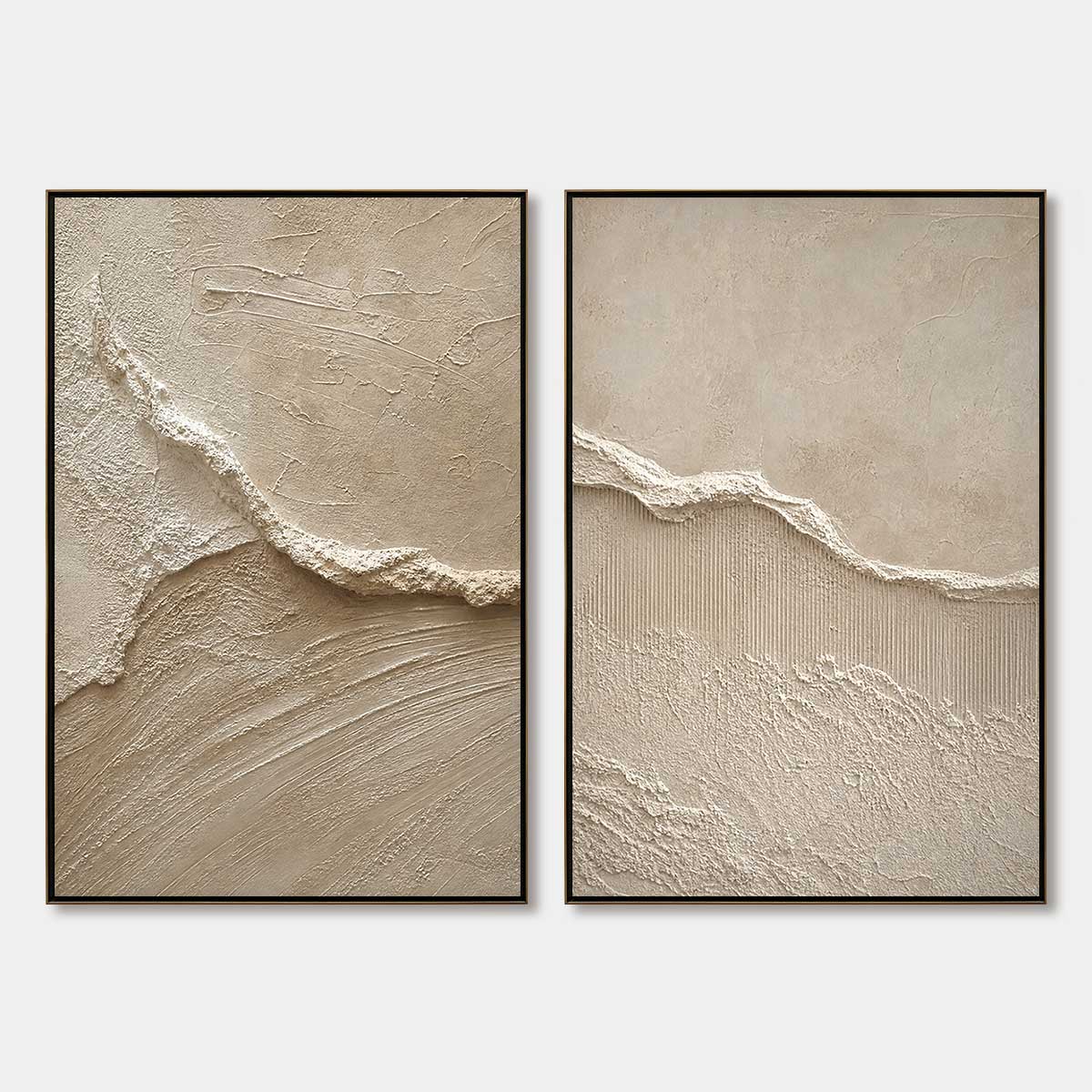 Coastal Drift hand-painted beige and sand textured ocean wave painting rolled canvas option
