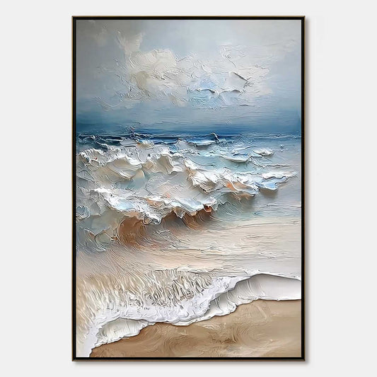 Coastal Embrace hand-painted sand and ivory textured seascape painting rolled canvas option