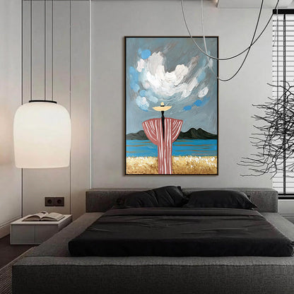Coastal Reverie – Figurative Textured Oil Painting, view 4