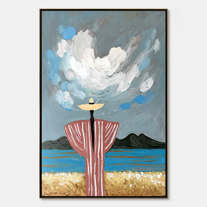 Coastal Reverie – Figurative Textured Oil Painting, view 1