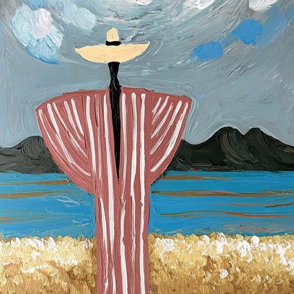 Coastal Reverie – Figurative Textured Oil Painting, view 3