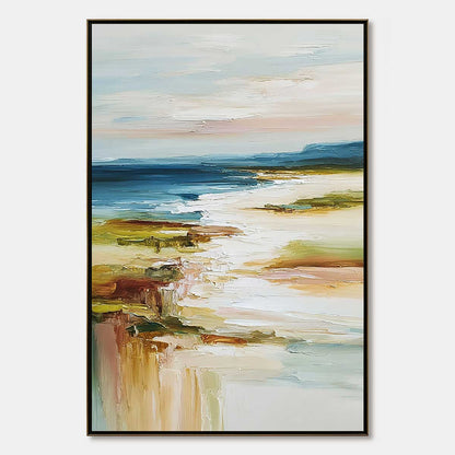 Coastal Reverie hand-painted sand and ivory textured ocean wave painting rolled canvas option
