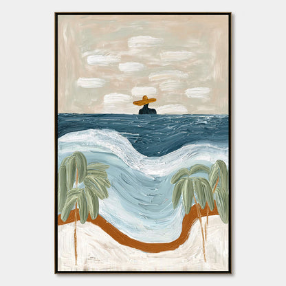 Coastal Reverie hand-painted ocean blue, ivory and soft neutral tones textured coastal abstract painting rolled canvas option