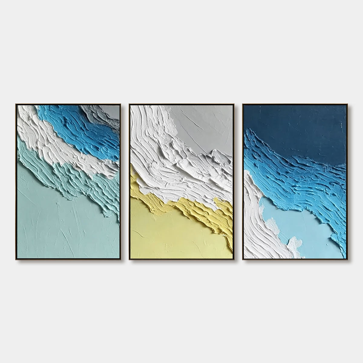 Coastal Rhythm hand-painted sand and ocean blue textured coastal abstract painting rolled canvas option