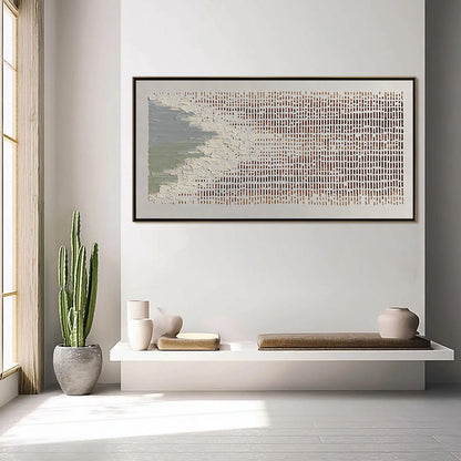Green and White Wabi-Sabi Shoreline Impasto Oil Painting – Coastal Rhythm