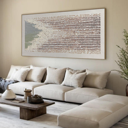Green and White Wabi-Sabi Shoreline Impasto Oil Painting – Coastal Rhythm