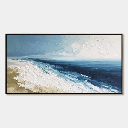 Coastal Serenity hand-painted ocean blue and ivory textured seascape painting rolled canvas option