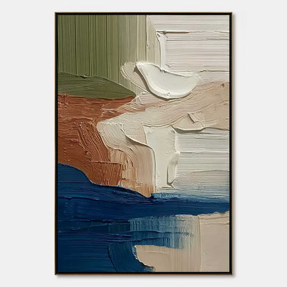 Coastal Strata hand-painted ocean blue and ivory textured coastal landscape painting rolled canvas option