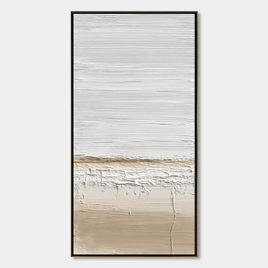 Coastal Calm hand-painted white and beige textured coastal landscape painting rolled canvas option