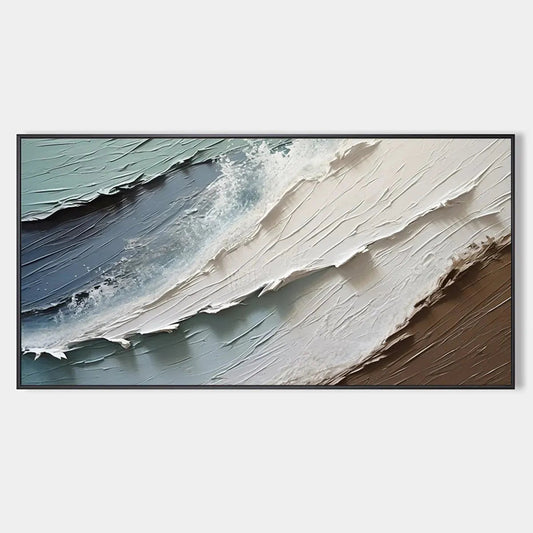 Coastal Textures hand-painted ocean blue, ivory and soft neutral tones textured coastal abstract painting rolled canvas option