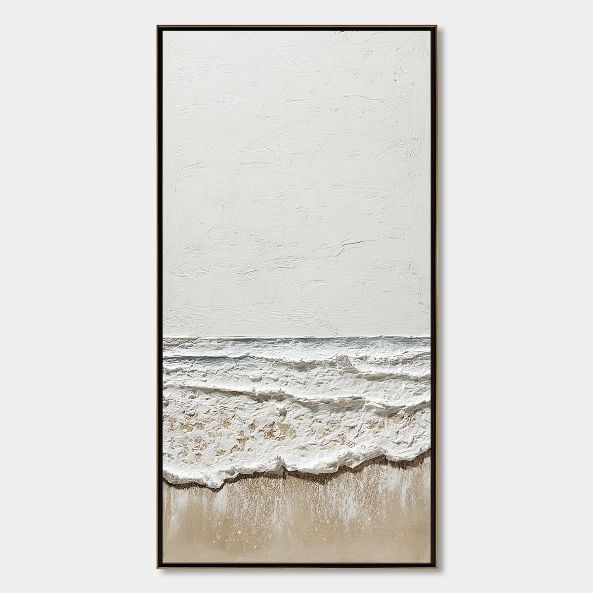 Coastal Whisper hand-painted white, beige and sand textured ocean wave painting rolled canvas option