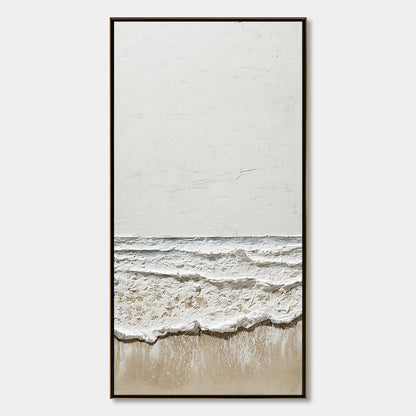 Coastal Whisper hand-painted white, beige and sand textured ocean wave painting rolled canvas option