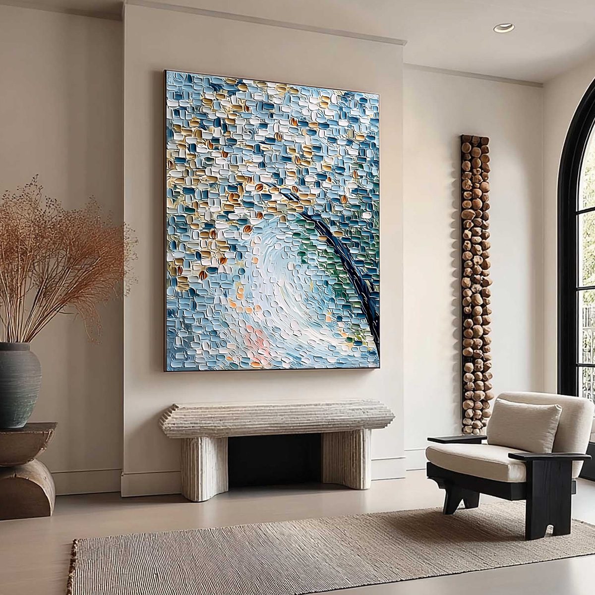 Abstract Floral Palette Knife Painting – Cobblestone Blossom