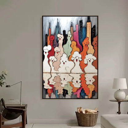Abstract Urban Abstract Impasto Oil Painting – Concrete Carnival