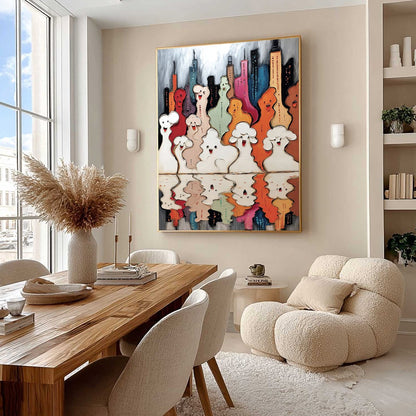 Abstract Urban Abstract Impasto Oil Painting – Concrete Carnival