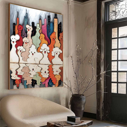 Abstract Urban Abstract Impasto Oil Painting – Concrete Carnival