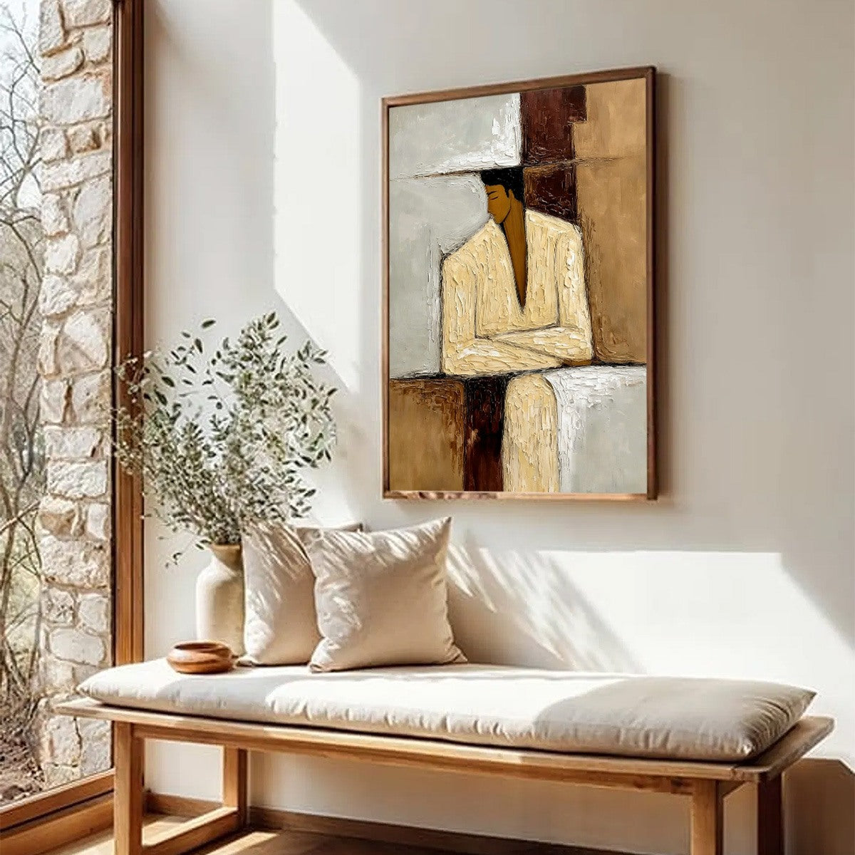Abstract Figurative Impasto Oil Painting – Contemplation