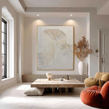 White and Beige Wabi-Sabi Figurative Textured Oil Painting – Continuum