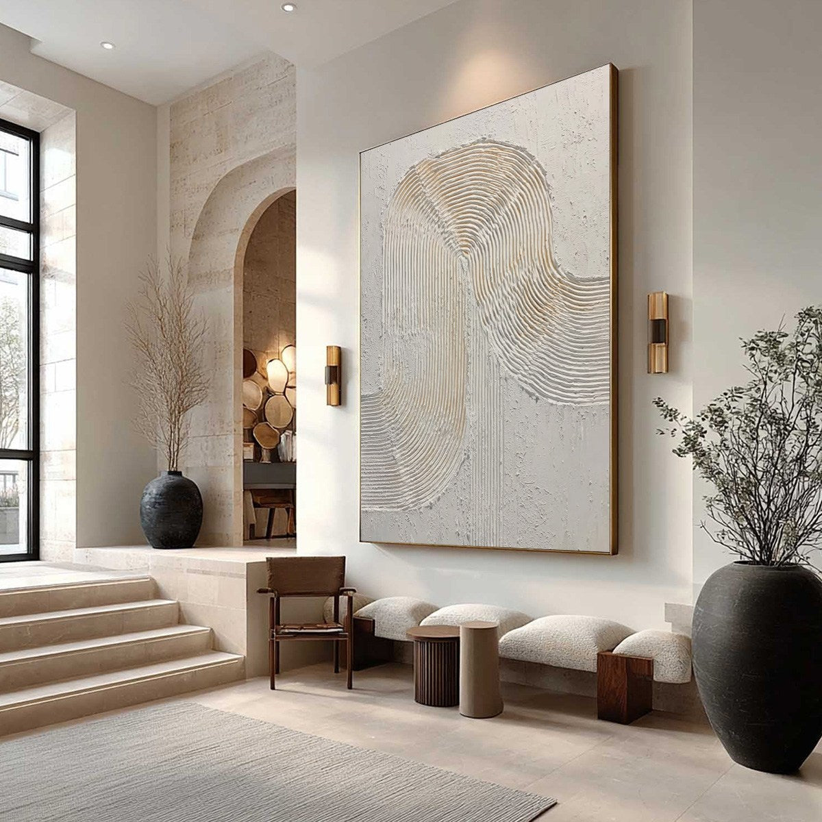 White and Beige Wabi-Sabi Figurative Textured Oil Painting – Continuum