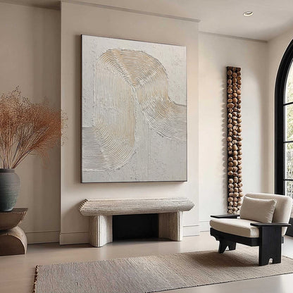 White and Beige Wabi-Sabi Figurative Textured Oil Painting – Continuum