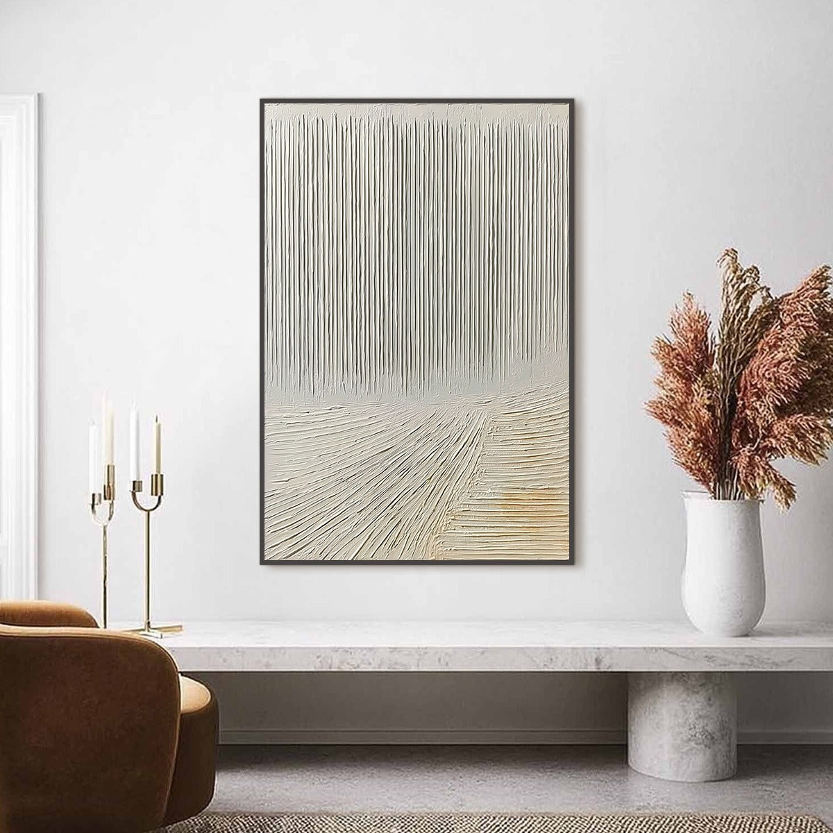 White Wabi-Sabi Landscape Textured Acrylic Painting – Convergence