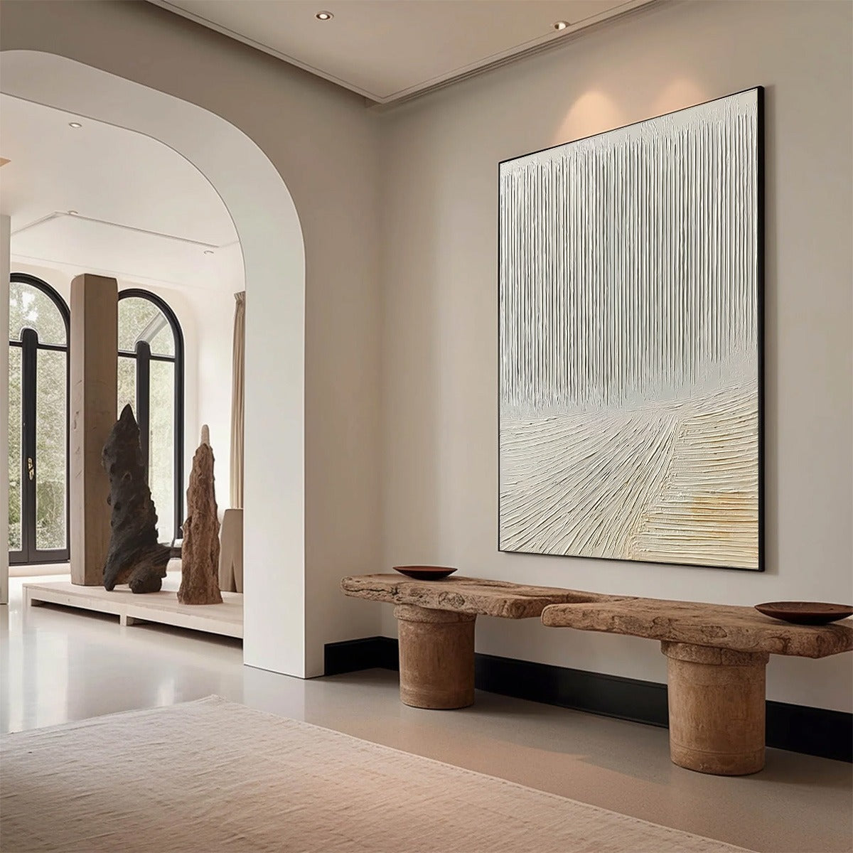 White Wabi-Sabi Landscape Textured Acrylic Painting – Convergence