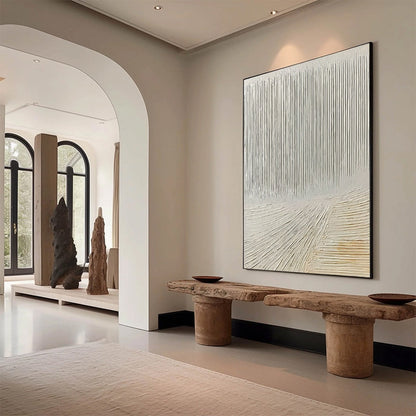 White Wabi-Sabi Landscape Textured Acrylic Painting – Convergence