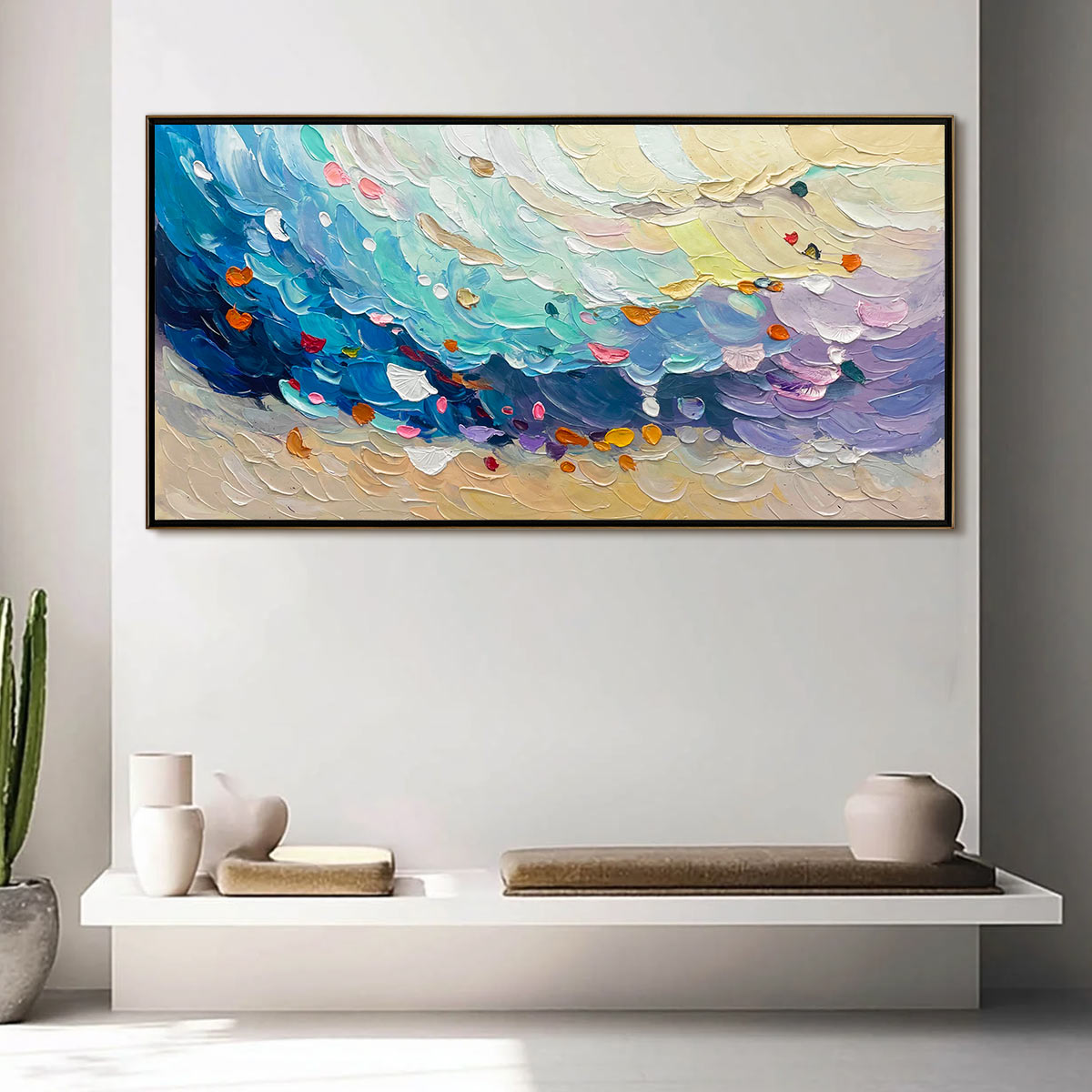 Coral Dream hand-painted coral and ivory textured coastal abstract painting rolled canvas option