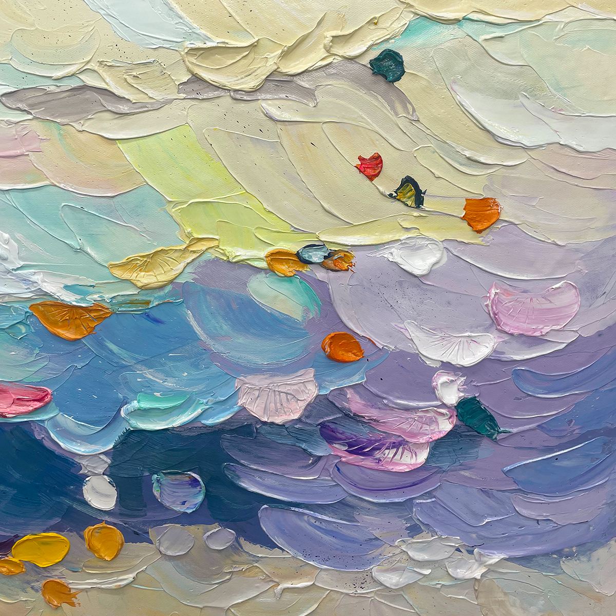 Coral Dream hand-painted coral and ivory textured coastal abstract painting shown as stretched canvas