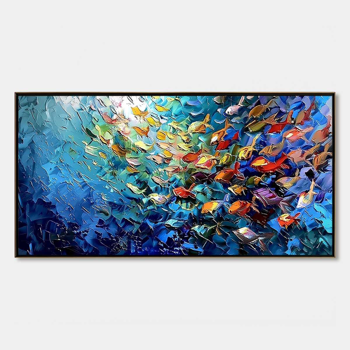 Coral Rush hand-painted coral and ivory textured school of fish painting rolled canvas option