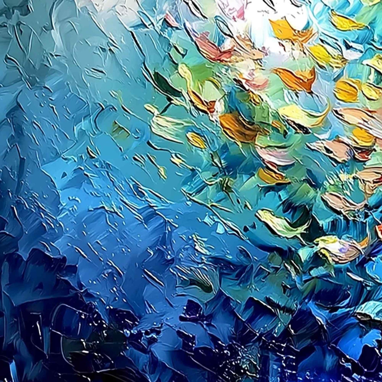 Coral Rush hand-painted coral and ivory textured school of fish painting shown with gold frame