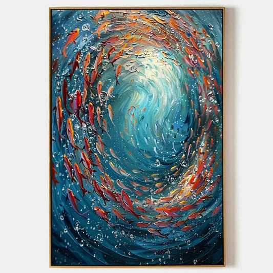 Coral Dance hand-painted coral and ivory textured school of fish painting rolled canvas option