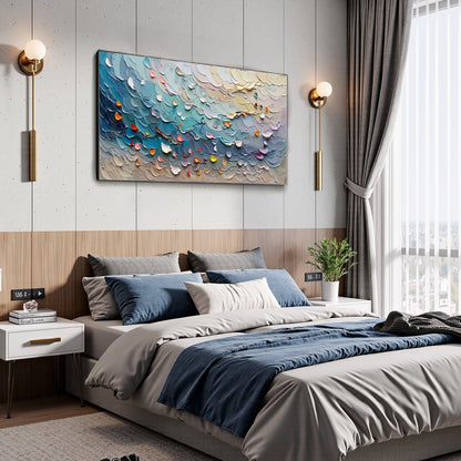 Coral Dream hand-painted coral and ivory textured coastal abstract painting shown with black frame
