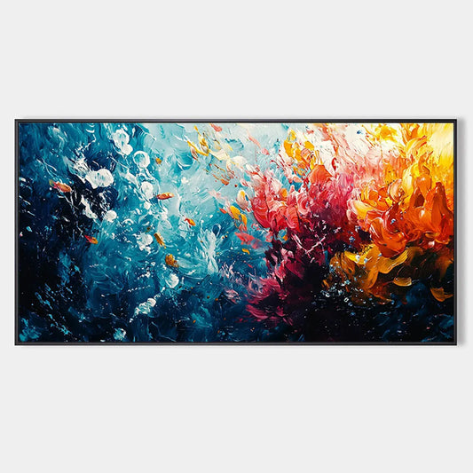 Coral Reef hand-painted coral and ivory textured coastal abstract painting rolled canvas option