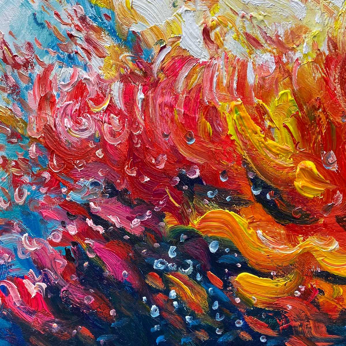Coral Reef hand-painted coral and ivory textured coastal abstract painting shown with silver frame