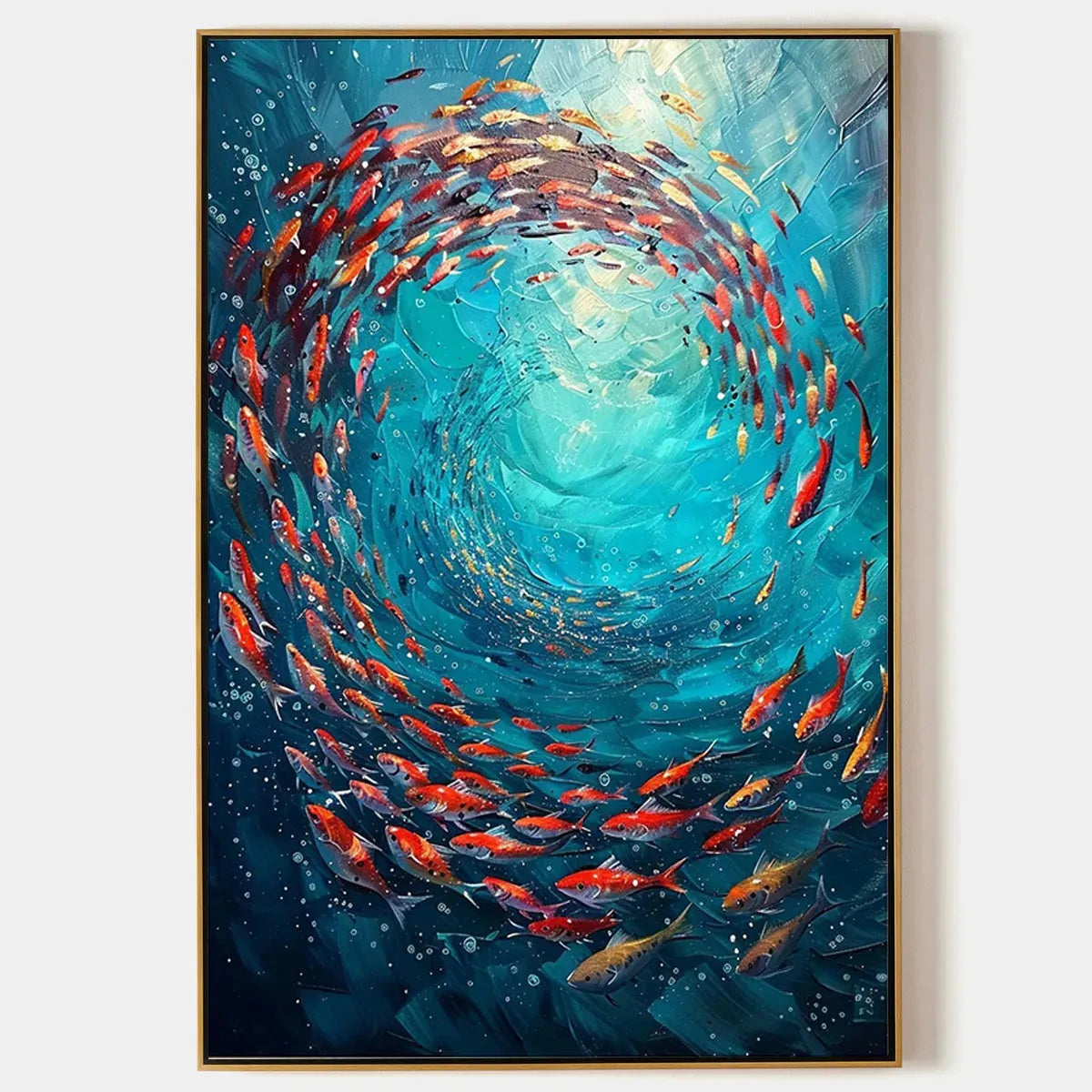 Coral Swirl hand-painted coral and ivory textured school of fish painting rolled canvas option