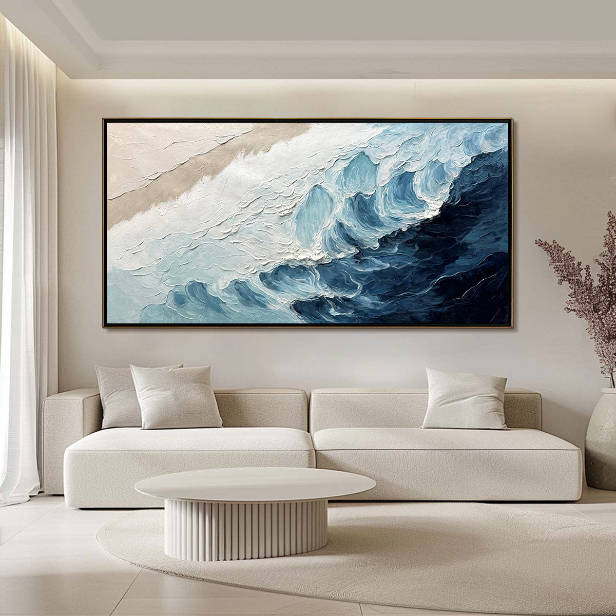 Crashing Waves hand-painted ocean blue and ivory textured seascape painting rolled canvas option