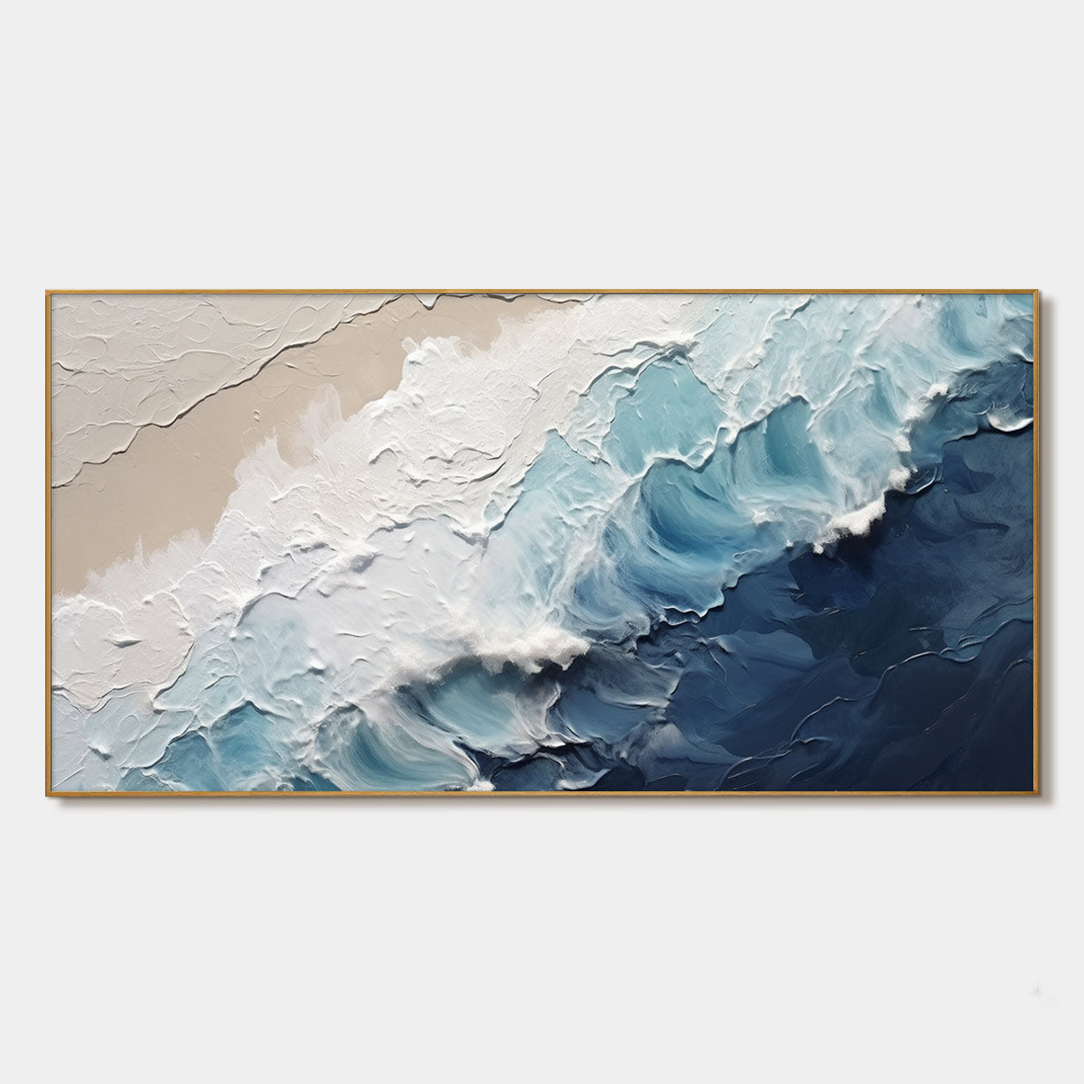 Crashing Waves hand-painted ocean blue and ivory textured seascape painting rolled canvas option