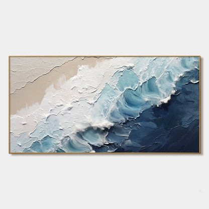 Crashing Waves hand-painted ocean blue and ivory textured seascape painting rolled canvas option