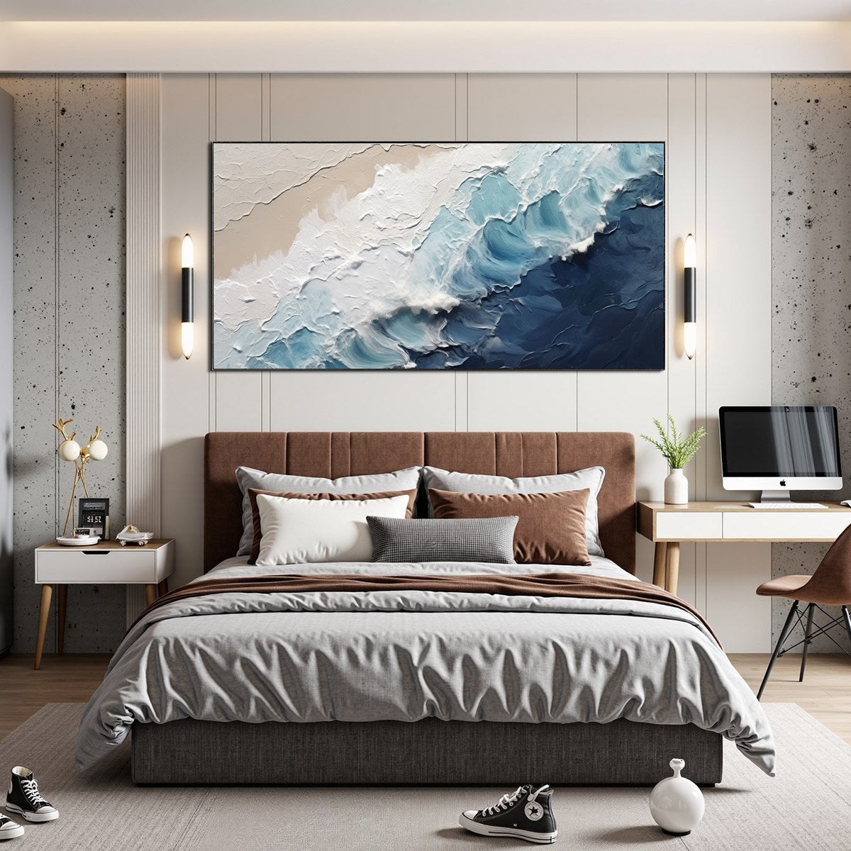 Crashing Waves hand-painted ocean blue and ivory textured seascape painting rolled canvas option