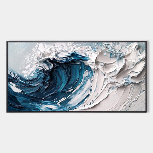 Crashing Wave hand-painted white and ocean blue textured ocean wave painting rolled canvas option