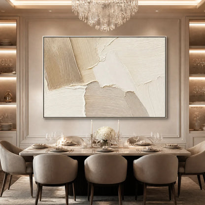 Cream and Beige Wabi-Sabi Abstract Oil Painting – Cream Terrain