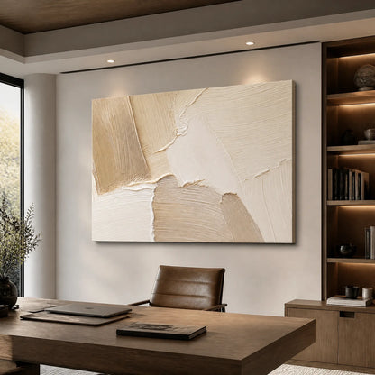 Cream and Beige Wabi-Sabi Abstract Oil Painting – Cream Terrain